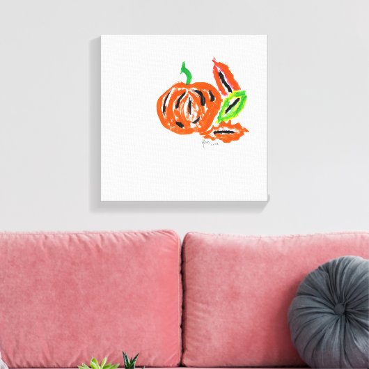 Whimsical Waterverf schilderij van pompoen Canvas Afdruk (Insitu (Woonkamer))