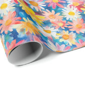 Whimsical Waterverf Schilderij van Speelse Daisies Cadeaupapier (Rol Hoek)