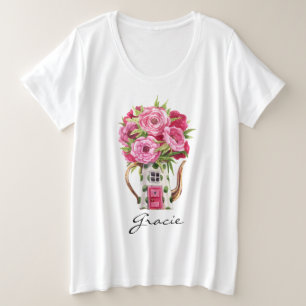 Whimsical Waterverf Sprookje Theepot Huis Grote Maat T-shirt