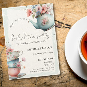 Whimsical Waterverf Tea Bruids Douche Uitnodiging