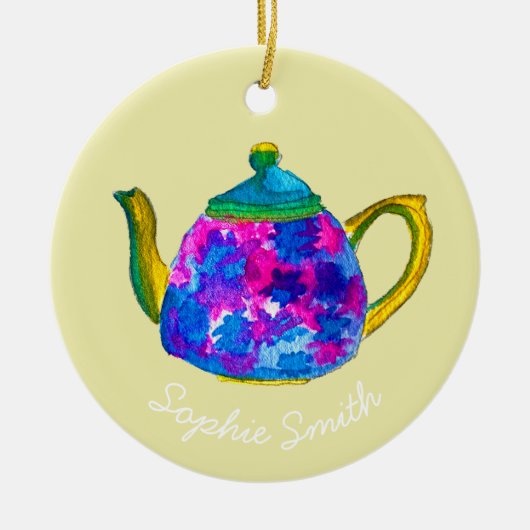 Whimsical waterverf teapot keramisch ornament (Voorkant)