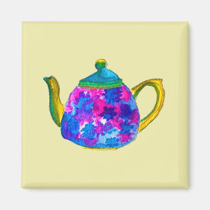 Whimsical waterverf teapot magneet
