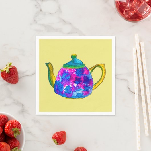 Whimsical waterverf teapot servet (Insitu)
