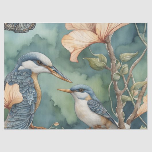 Whimsical Waterverf Tuin met Vogels Decoupage Tissuepapier (Voorkant)