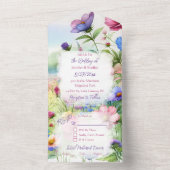 Whimsical Waterverf Vlinders en Bloemen Weddin All In One Uitnodiging (Binnen)