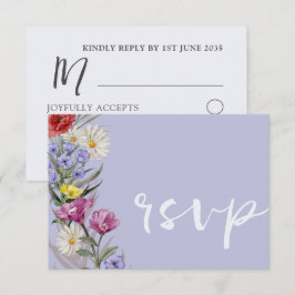 Whimsical Waterverf Wild Flower & Paars Wedding RSVP Kaartje