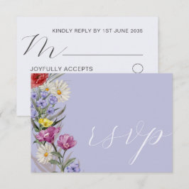 Whimsical Waterverf Wild Flower & Paars Wedding RSVP Kaartje