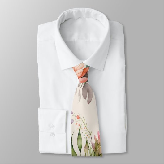 Whimsical Waterverf Wildflower Bloemen Nonbinary Stropdas (Gebonden)