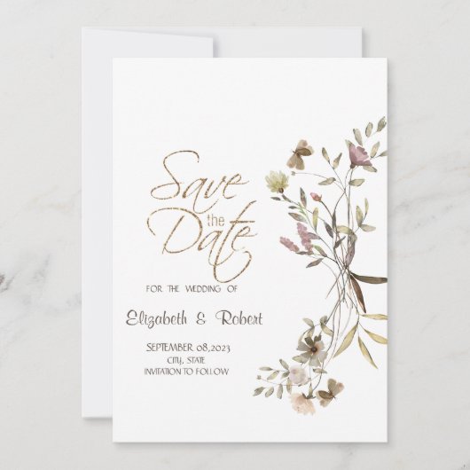 Whimsical Waterverf Wildflower slaat de datum op Save The Date (Voorkant)