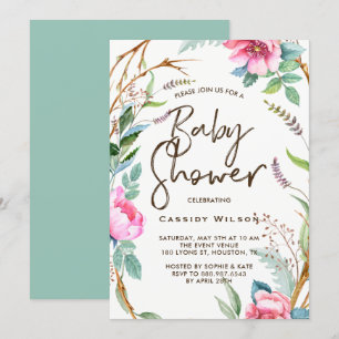 Whimsical Waterverf Wreater Baby shower Invitation Kaart