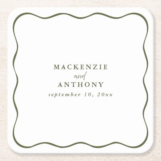 Whimsical Wavy Border Handgeschreven Modern Green Vierkante Kartonnen Onderzetter (Voorkant)