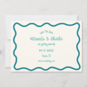 Whimsical Wavy Border Handgeschreven Retro Blauw Save The Date (Voorkant)
