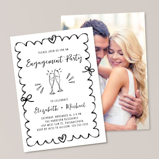 Whimsical Wavy Frame Photo Engagement Party Kaart