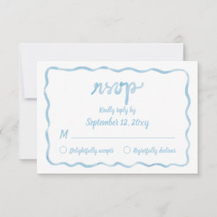 Whimsical Wavy Hand Geïllustreerd Lichtblauw Lijst RSVP Kaartje