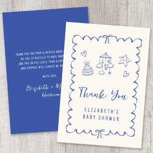 Whimsical Wavy Lijst Baby Boy Shower Bedankkaart