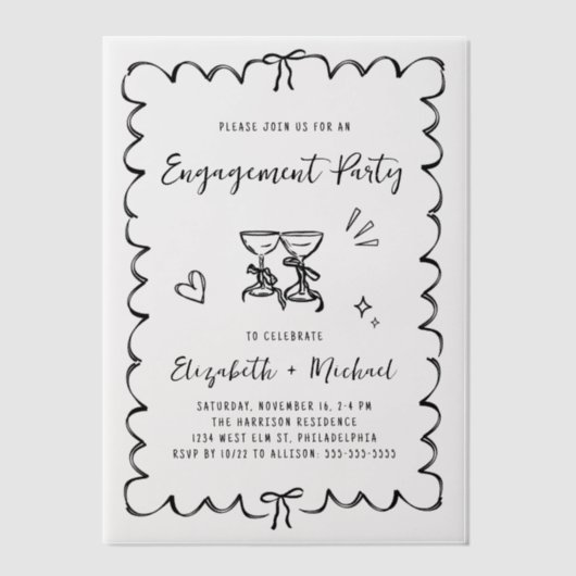 Whimsical Wavy Lijst Overlay Engagement Party Vellum Uitnodigingen (Voorkant)