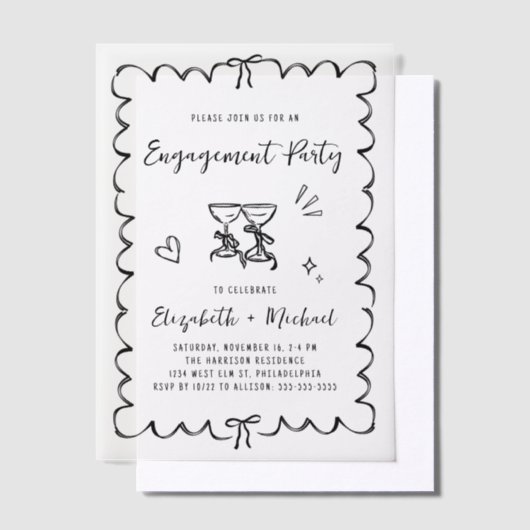Whimsical Wavy Lijst Overlay Engagement Party Vellum Uitnodigingen (Offset)