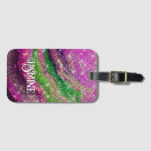 Whimsical wavy roze green Glitter monogram Luggabl Bagagelabel (Voorkant (horizontaal))