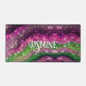 Whimsical wavy roze groene Glitter monogram Bureaumat (Voorkant)