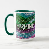 Whimsical wavy roze groene Glitter monogram Mok (Links)
