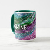 Whimsical wavy roze groene Glitter monogram Mok (Voorkant links)