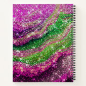 Whimsical wavy roze groene Glitter monogram Notebo Notitieboek (Achterkant)