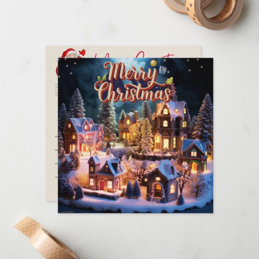 Whimsical Wensen Kerstmis Kaart Notitiekaartje (Voorkant / Achterkant in situ)