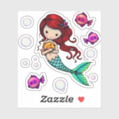 Whimsical Wereld Zoete Zeemeermin met Vis en Bubbl Sticker (Vel)