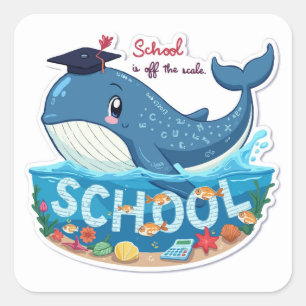Whimsical Whale 'Off the Scale' School Opwinding Vierkante Sticker