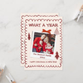 Whimsical What A Year Multi Photo Christmas Red Kaart (Voorkant / Achterkant in situ)