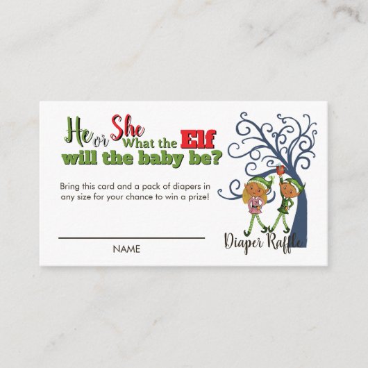 Whimsical What the Elf Gender Reveal Diaper Raffle Informatiekaartje (Voorkant)