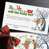 Whimsical What the Elf Gender Reveal Diaper Raffle Informatiekaartje