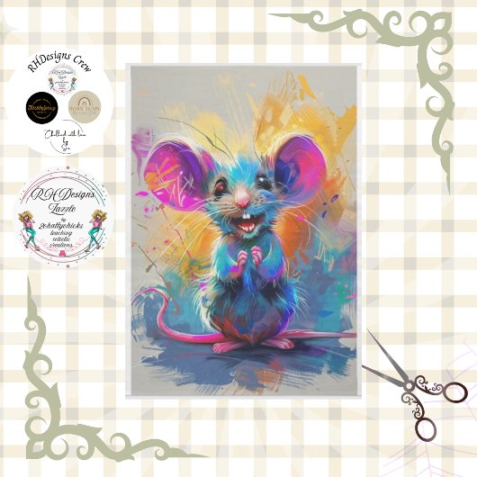 Whimsical Whiskers Abstracte Mouse Decoupage Tissuepapier
