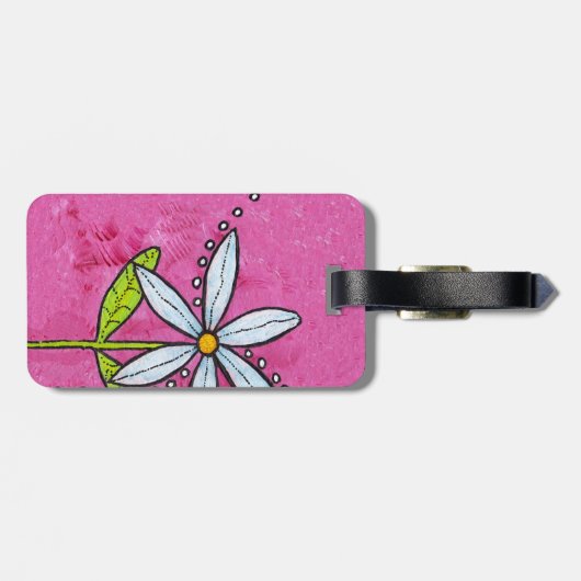 Whimsical White Daisy Flower Pink Bagagelabel (Achterkant horizontaal)