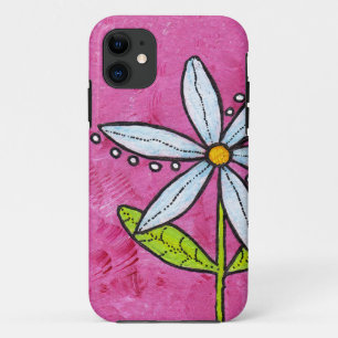 Whimsical White Daisy Flower Pink iPhone 11 Hoesje
