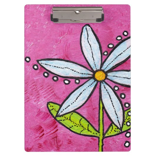 Whimsical White Daisy Flower Pink Klembord (Voorkant)