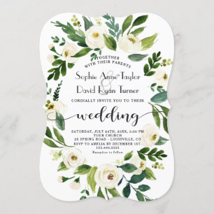 Whimsical White Floral Wreath Handwriting Weddensc Kaart
