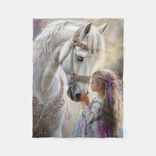Whimsical White Horse Lil Girl Celeste Scene Fleece Deken (Voorkant)