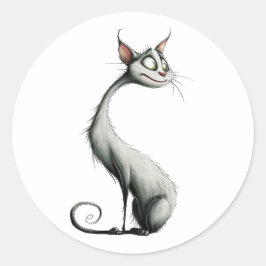 Whimsical White Long Neck Cat Illustratie Ronde Sticker