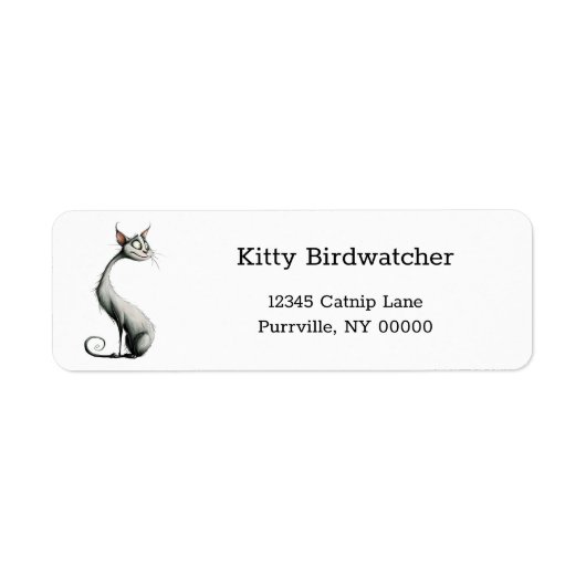 Whimsical White Long Neck Cat Retouradres Etiket (Voorkant)