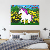 Whimsical White Paarse Verjaardag Eenhoorn Canvas Afdruk (Insitu (Slaapkamer))