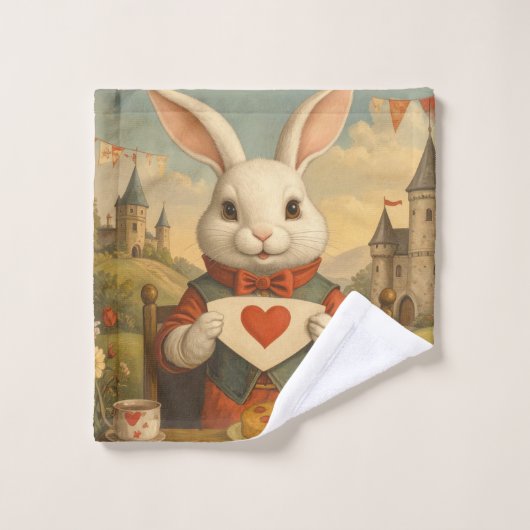Whimsical White Rabbit Hearts Enchanted Wonderland Bad Handdoek (Wasdoekje)