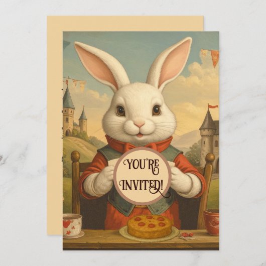 Whimsical White Rabbit Hearts Enchanted Wonderland Kaart (Voorkant / Achterkant)