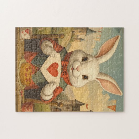 Whimsical White Rabbit Hearts Enchanted Wonderland Legpuzzel (Horizontaal)