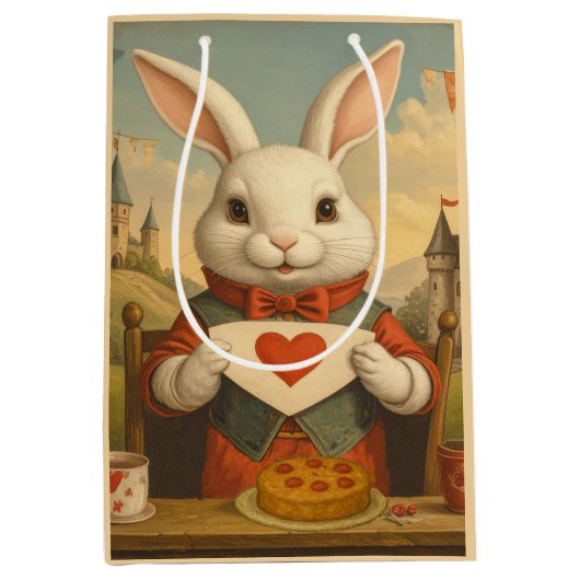 Whimsical White Rabbit Hearts Enchanted Wonderland Medium Cadeauzakje (Voorkant)