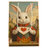 Whimsical White Rabbit Hearts Enchanted Wonderland Medium Cadeauzakje (Achterkant)