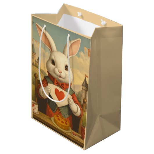 Whimsical White Rabbit Hearts Enchanted Wonderland Medium Cadeauzakje (Achterkant Gekanteld)
