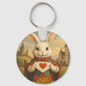 Whimsical White Rabbit Hearts Enchanted Wonderland Sleutelhanger (Voorkant)