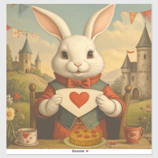 Whimsical White Rabbit Hearts Enchanted Wonderland Sticker (Vel)