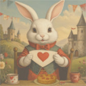 Whimsical White Rabbit Hearts Enchanted Wonderland Sticker (Voorkant)